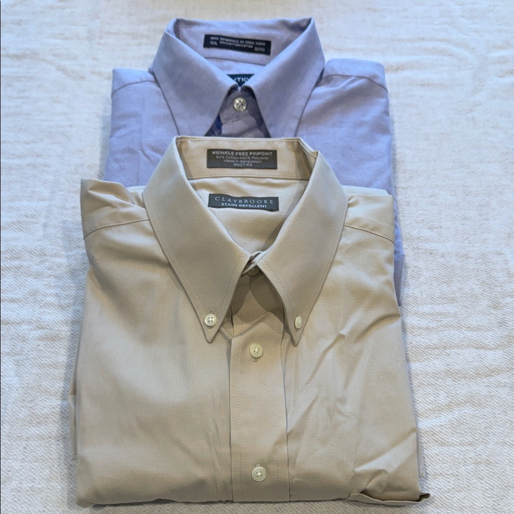 Claybrooke Men's Dress Shirts in Beige and Nautica in Lavender Sz 15.5/32/33